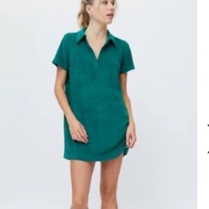 Urban Outfitters Size S Women's Green Terry Polo Styled Pullover Mini Dress 💚